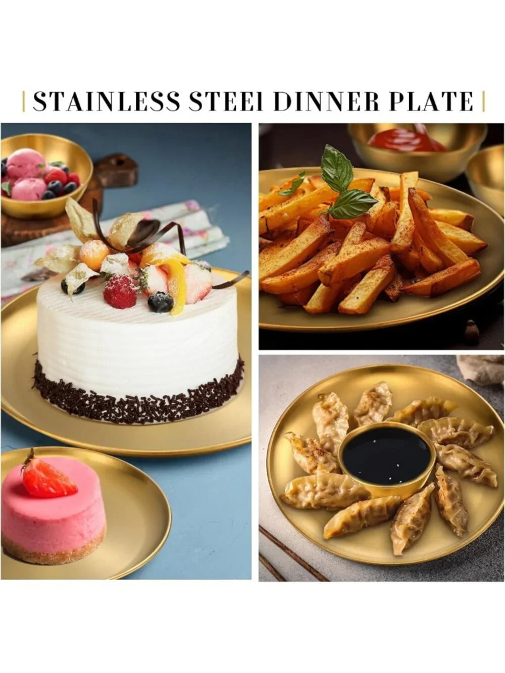 Elegant Gold Stainless Steel 18-Piece Dinnerware Set - Large Plates & Utensils
